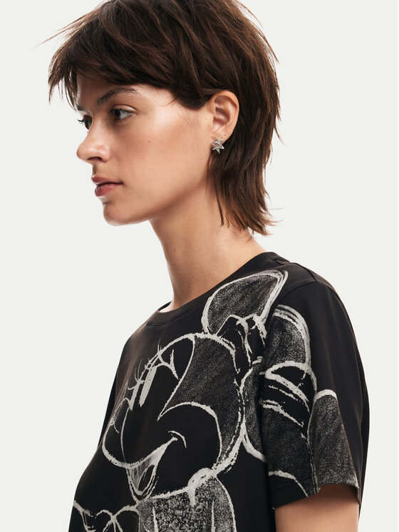 Desigual Desigual Póló Mickey Drawing 24WWTKA1 Fekete Regular Fit