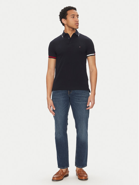Tommy Hilfiger Tommy Hilfiger Pólóing Flag Cuff MW0MW38458 Sötétkék Slim Fit