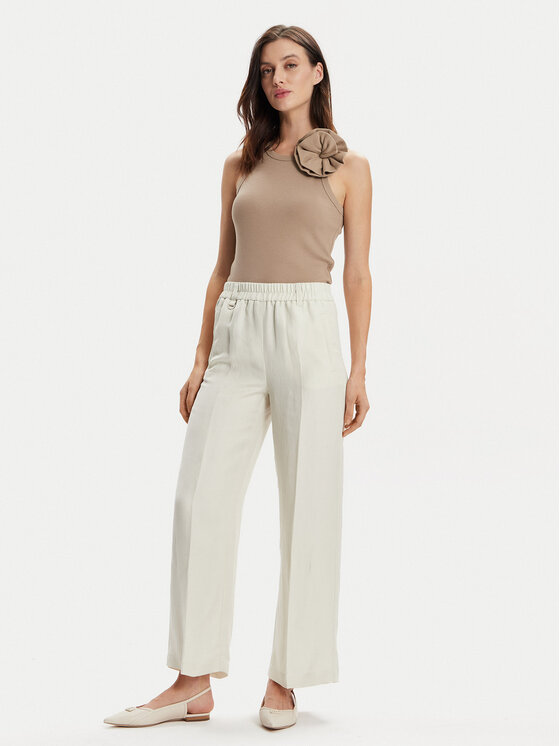 Marella Marella Kalhoty z materiálu Papiro 2413131085 Écru Regular Fit