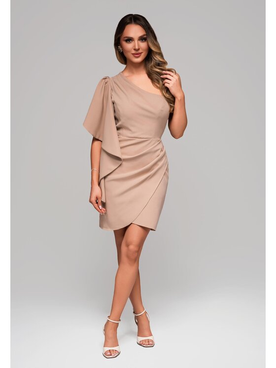 Ombre Ombre Sukienka koktajlowa LA-OM-DLR099 Beżowy Regular Fit
