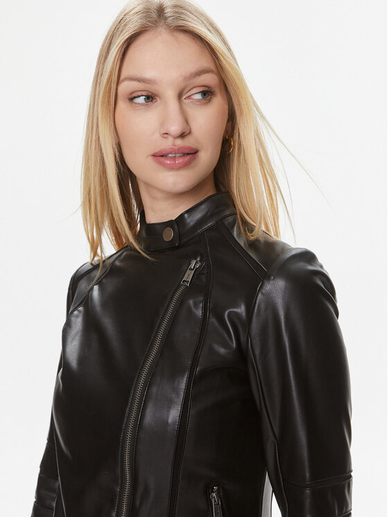 Guess Guess Kožená bunda Ls Harley W4RL20 K8S30 Čierna Regular Fit