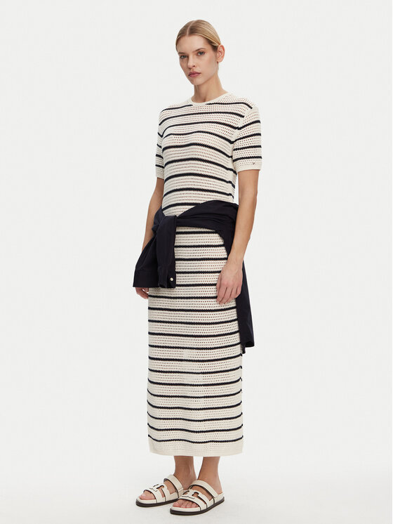 Tommy Hilfiger Tommy Hilfiger Лятна рокля Pointelle WW0WW44489 Бежов Slim Fit