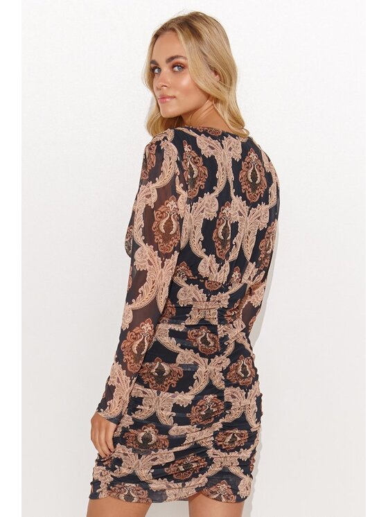 Makadamia Makadamia Sukienka koktajlowa M814 Beżowy Classic Fit