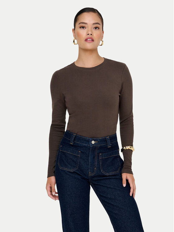 ONLY ONLY Μπλουζάκι Riley 15323159 Καφέ Slim Fit