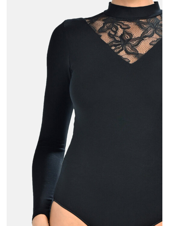Teyli Teyli Body damskie z długim rękawem Elli Czarny Regular Fit