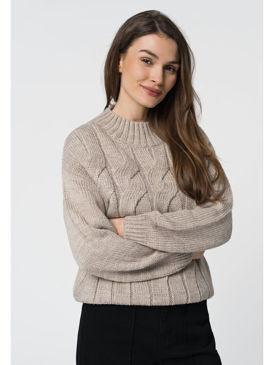 Volcano Volcano Sweter S-TAMINA Beżowy Regular Fit