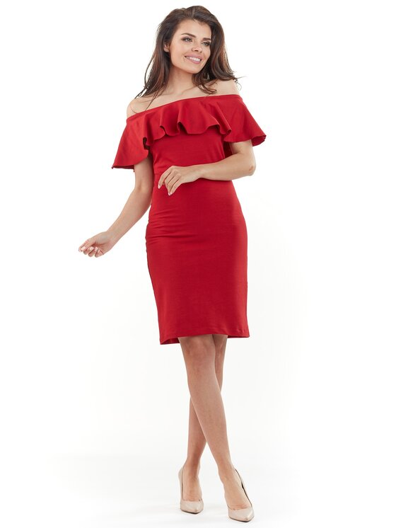 Awama Awama Sukienka letnia A221 Czerwony Basic Fit