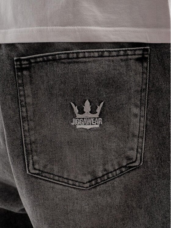 Jigga Wear Jigga Wear Szorty jeansowe Krótkie Spodenki Jeansowe Męskie Sprane Czarne / Białe Jigga Wear Crown 40 Czarny Regular Fit