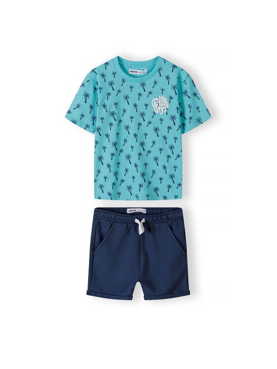 MINOTI MINOTI Komplet t-shirt i spodenki 17SET 6 Turkusowy Regular Fit