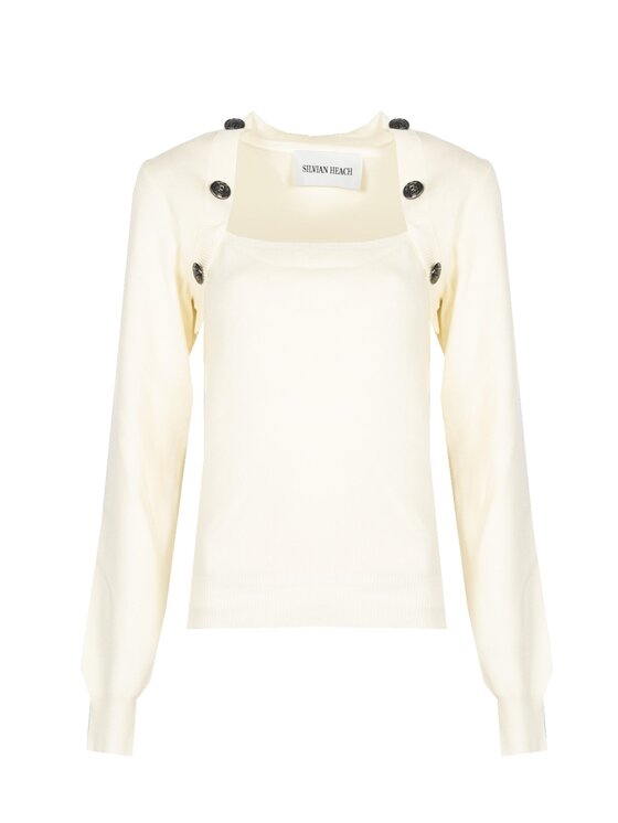 Silvian Heach Silvian Heach Svetr PGA22297MA Écru Slim Fit