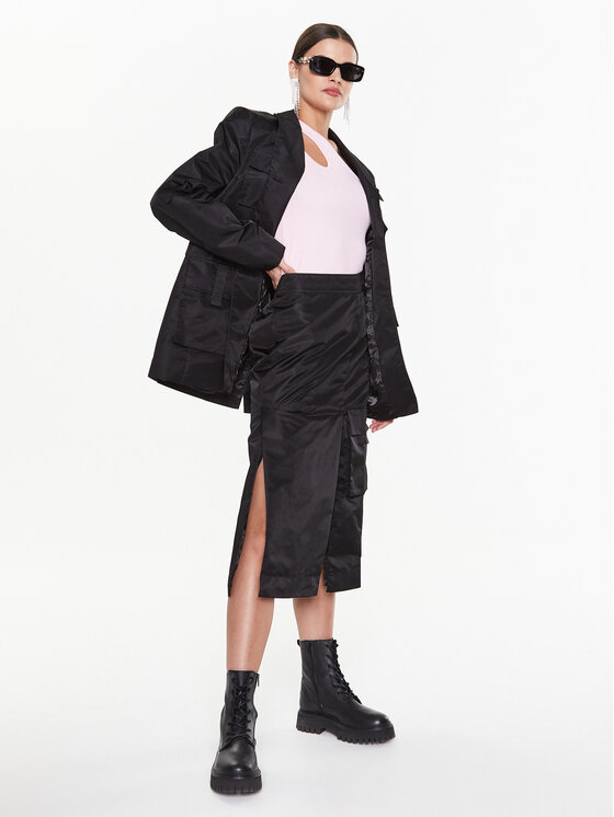 Remain Remain Gonna a trapezio Nylon Midi Slit RM2118 Nero Regular Fit