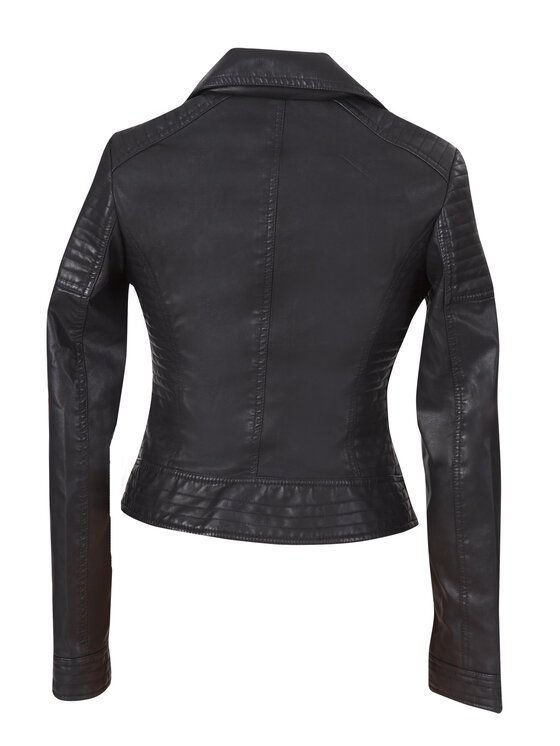Perso Perso Bunda z imitácie kože z suwakiem Čierna Slim Fit