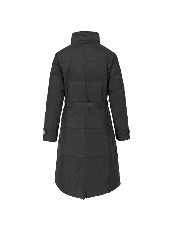 Perso Perso Płaszcz zimowy dwurzędowy wiązany Czarny Slim Fit