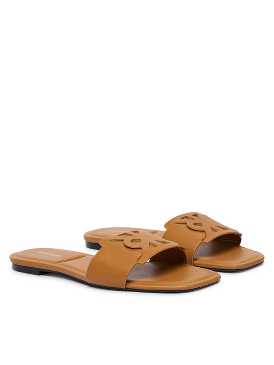 Calvin Klein Calvin Klein Šľapky Square Flat Sandal Emblem HW0HW03128 Hnedá