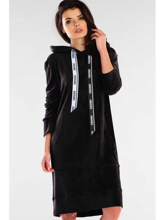 Awama Awama Sukienka dzianinowa A414 Czarny Basic Fit
