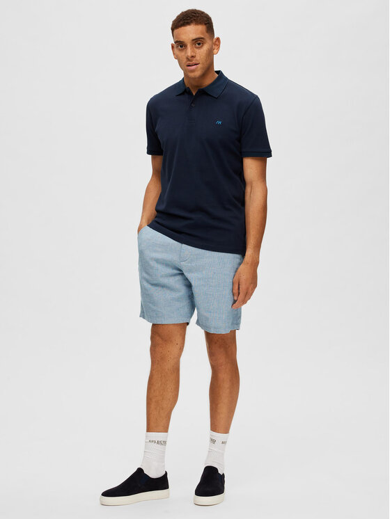 Selected Homme Selected Homme Тениска с яка и копчета 16087839 Тъмносин Regular Fit