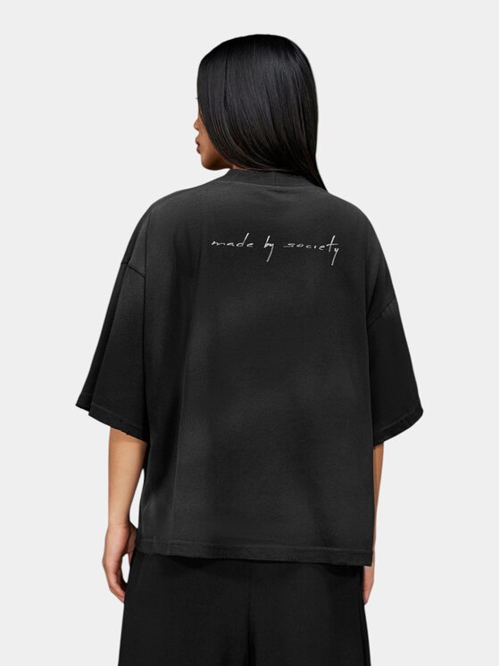 MADE BY SOCIETY MADE BY SOCIETY T-Shirt Tricou ARCHIVE SAND - T27161 Czarny Basic Fit