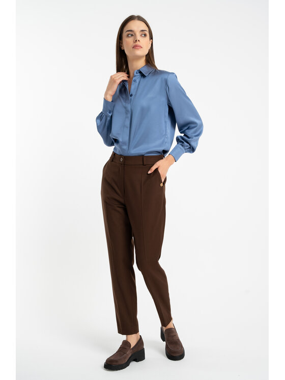 CLICK CLICK Bavlnené nohavice 30-442 Hnedá Slim Fit