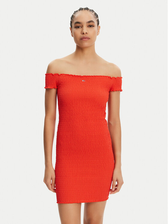 Tommy Jeans Tommy Jeans Sommerkleid DW0DW20298 Orange Slim Fit