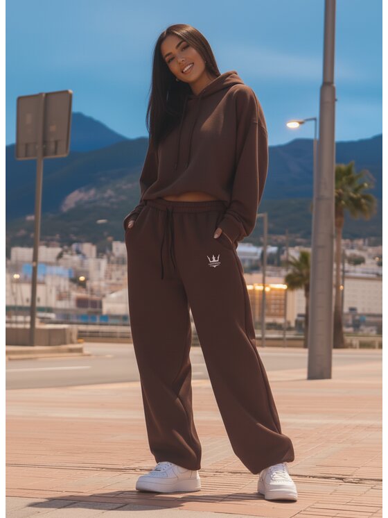 Jigga Wear Jigga Wear Spodnie dresowe Szerokie Luźne Baggy Damskie Jigga Haftowane Logo S Brązowy Regular Fit