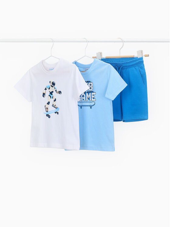 Mayoral Mayoral Set 2 tricouri și pantaloni scurți 3604 Albastru celest Regular Fit