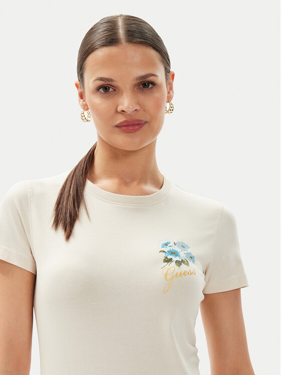 Guess Guess Tričko Flowers W4YI30 J1314 Žltá Slim Fit