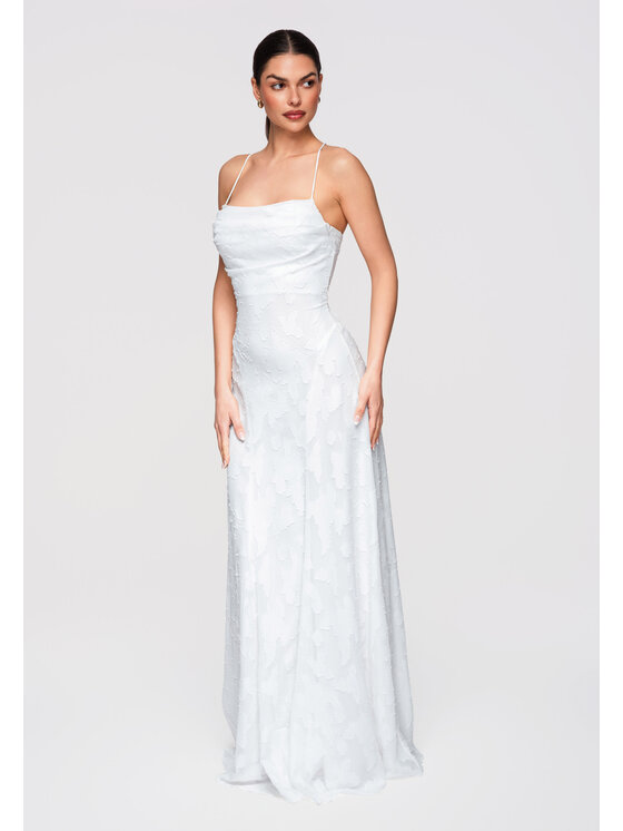 Ombre Ombre Sukienka wieczorowa LA-OM-DLR307 Biały Slim Fit