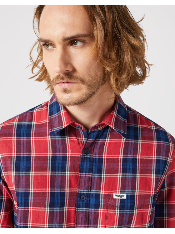 Wrangler Wrangler Koszula LS ONE POCKET SHIRT Czerwony Regular Fit