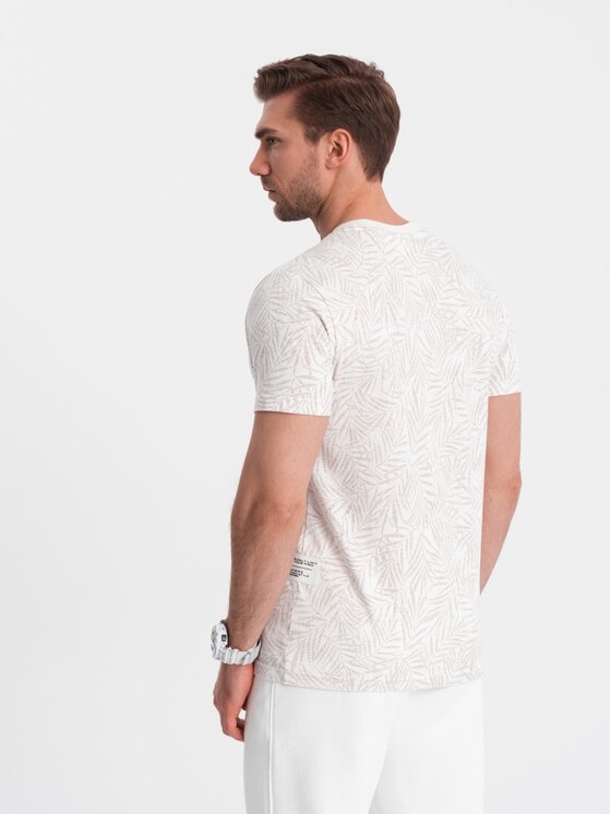 Ombre Ombre T-Shirt OM-TSFP-0182 Beżowy Regular Fit