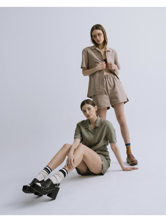 Dollina Dollina Koszula bawełniana z krótkim rękawem Brązowy Oversize