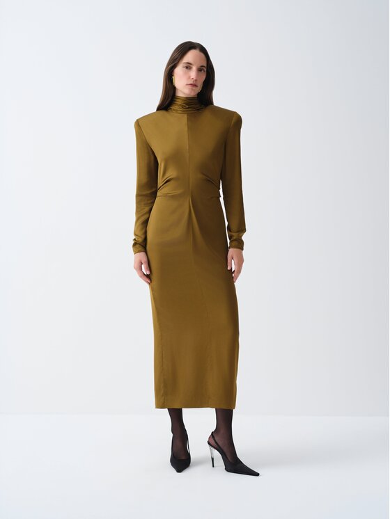 La Mania La Mania Sukienka koktajlowa DAMAR Khaki Basic Fit