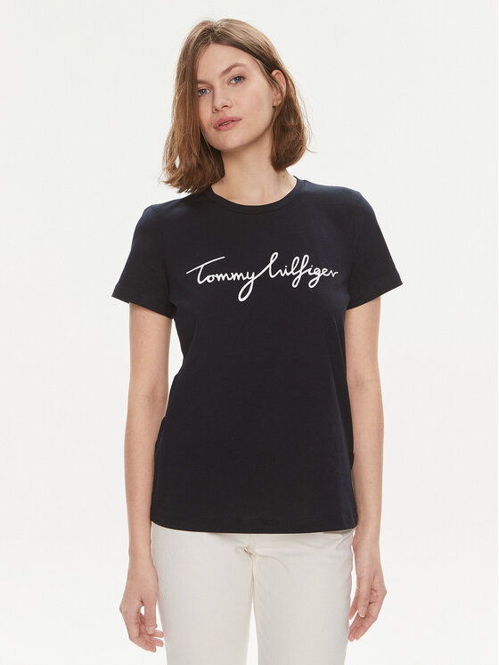 Tommy Hilfiger Tričko Signature WW0WW41674 Tmavomodrá Regular Fit