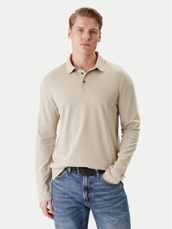 Calvin Klein Calvin Klein Тениска с яка и копчета LV040EM909 Бежов Regular Fit