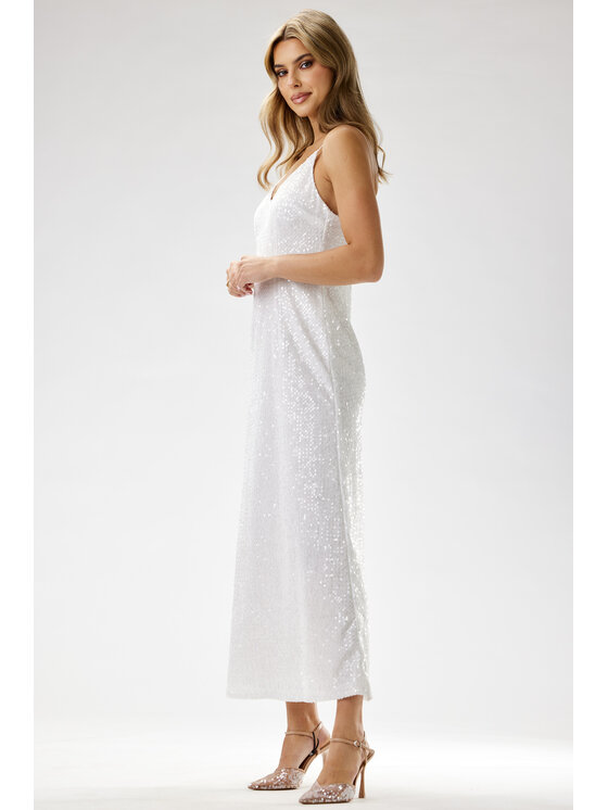 Awama Awama Večerní šaty A697 Bílá Basic Fit