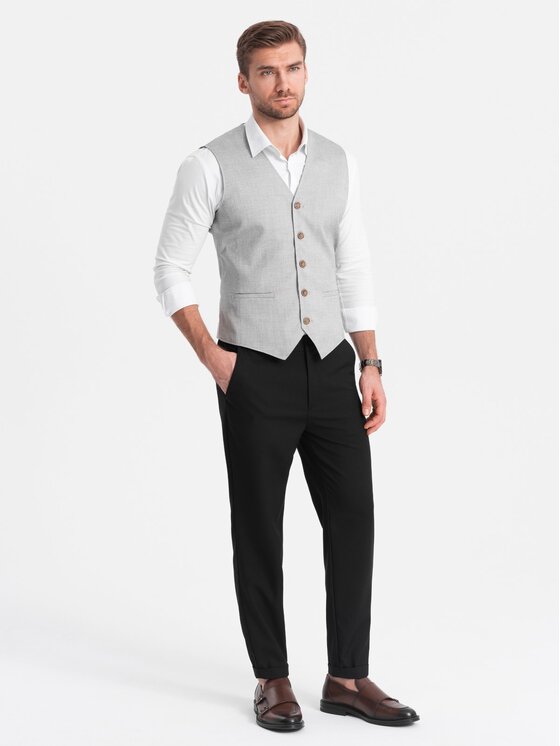 Ombre Ombre Kalhoty z materiálu OM-PACP-0157 Černá Chino Fit