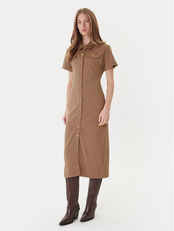 Tommy Hilfiger Tommy Hilfiger Рокля тип риза Gold Button WW0WW44617 Кафяв Regular Fit