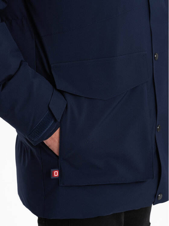 Ombre Ombre Zimní bunda OM-JAHP-0152 Tmavomodrá Regular Fit