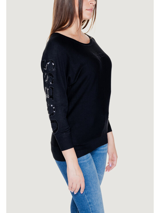 Guess Guess Sweter MAEVE LOGO BAT SLEEVE Czarny Shirt Fit