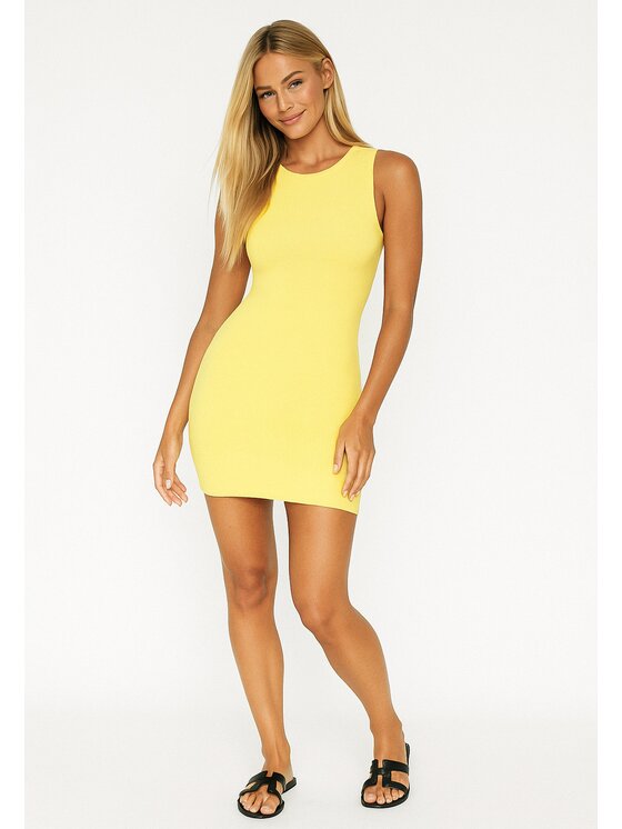 Nudyess Sukienka dzianinowa, rozmiar XS/S, Żółta, Lanzarotte Mini z prążka