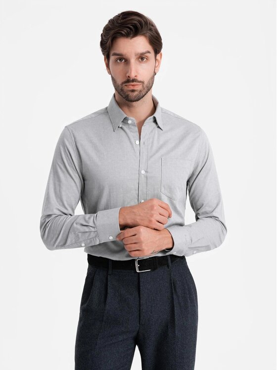 Ombre Ombre Koszula OM-SHCS-0174 Szary Regular Fit