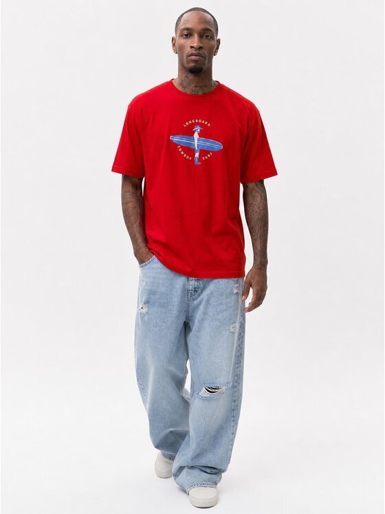 MyStars MyStars T-Shirt Longboard Cowboy 132431 Czerwony Regular Fit