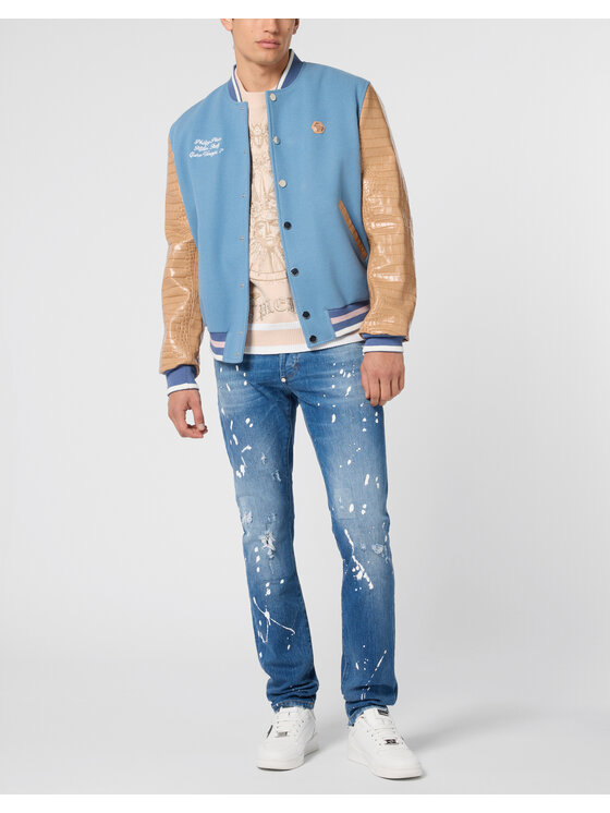PHILIPP PLEIN PHILIPP PLEIN Kurtka bomber 29069 Niebieski jasny Regular Fit