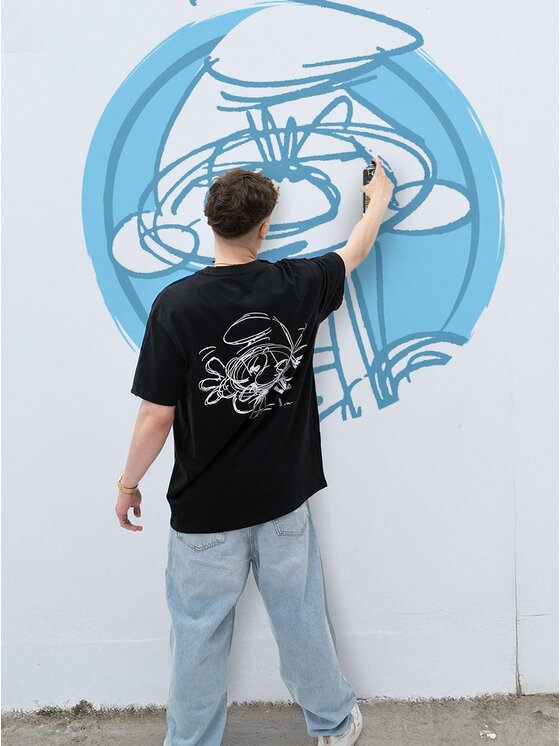 Smerfy Smerfy T-Shirt Szeroka Luźna Gargamel 128802 Czarny Oversize