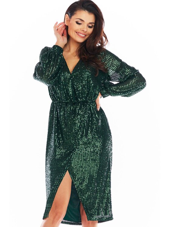 Awama Awama Sukienka wieczorowa A399 Zielony Basic Fit