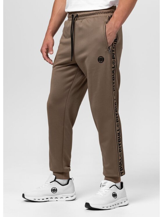 PITBULL PITBULL Spodnie dresowe Tape Logo Brązowy Regular Fit