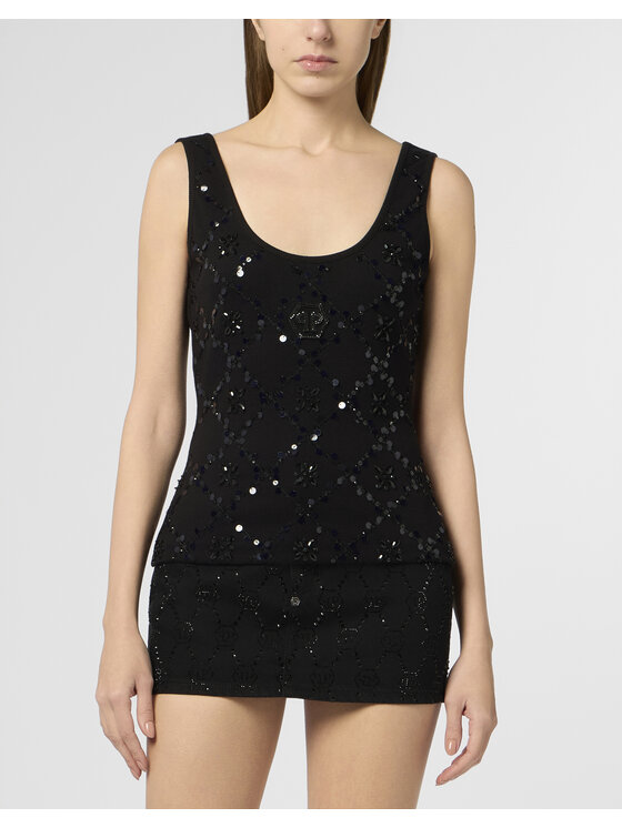 PHILIPP PLEIN PHILIPP PLEIN Tank top 30723 Czarny Skin Tight Fit