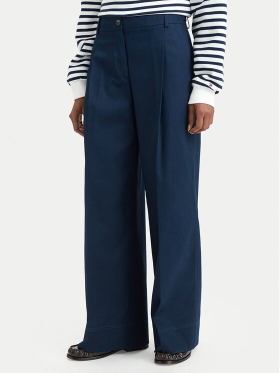 Tommy Hilfiger Tommy Hilfiger Pantaloni di tessuto Dressing WW0WW50135 Blu scuro Wide Leg