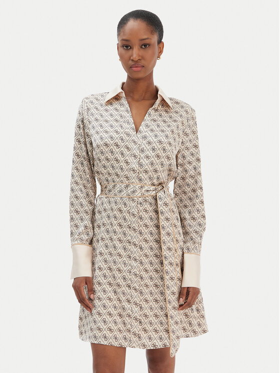 Guess Košeľové šaty W6RK90 WF1T2 Béžová Regular Fit