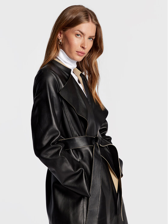 Calvin Klein Calvin Klein Kožený plášť Contrast K20K204544 Čierna Regular Fit
