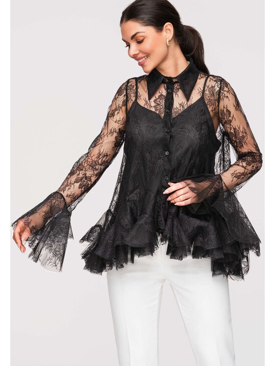 Ombre Ombre Koszula OW-SH-E0003 Czarny Loose Fit